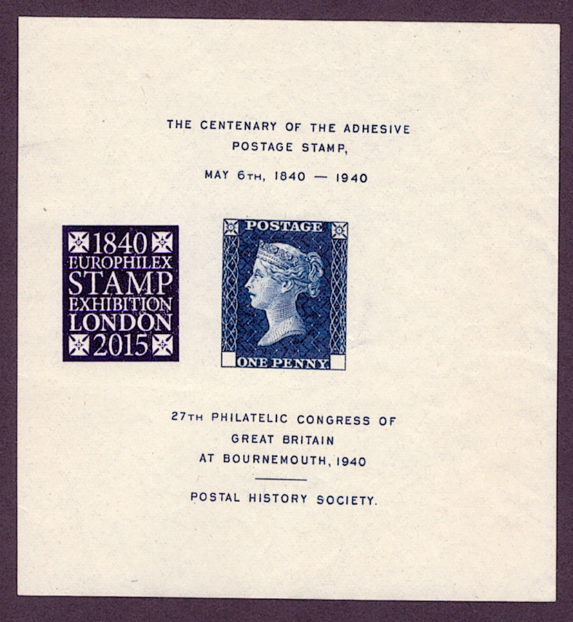 (image for) 1940 Philatelic Congress of Great Britain Cinderella Miniature Sheet with Europhilex 2012 blue overprint